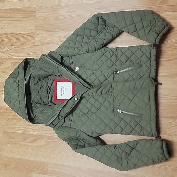 Abercrombie & Fitch Hooded coat small Quilted army Green EUC - Picture 1 of 11
